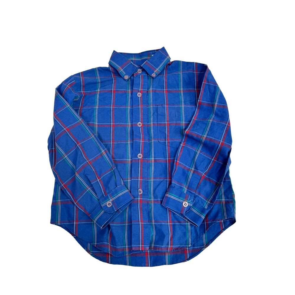 Compass Boys Vintage Blue Plaid Button Up Shirt Long Sleeve Size M 5/6